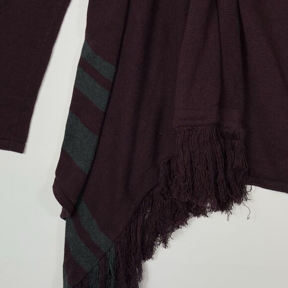 Cabi Port Burgundy Fringe Wrap Draped Shawl Cowl Cardigan Sweater Women's Small - Picture 4 of 8